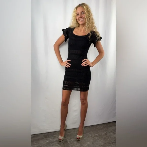 Ronny Kobo Lace Mini Dress in Black Size Extra Small